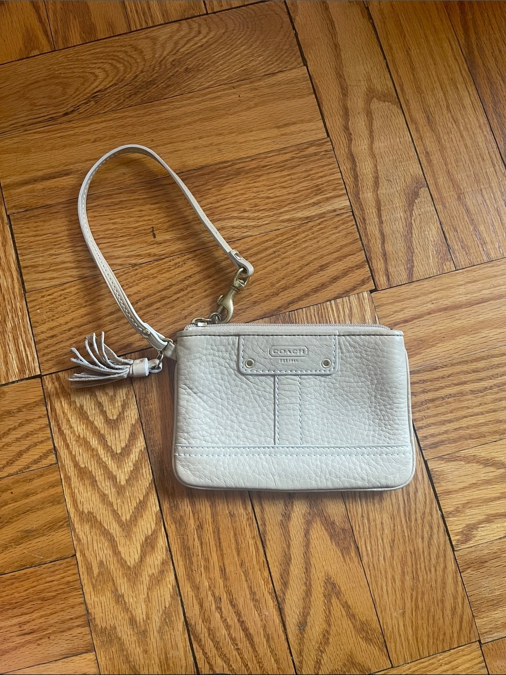 Coach Leather Wristlet in Light Tan